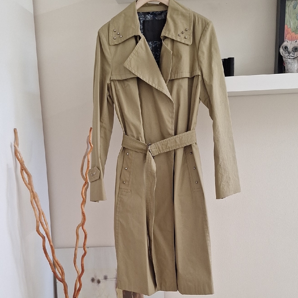 SALCO Olive Trench Coat with Studded Accents Size 10